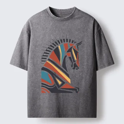 Tokyo-Tiger Geometric Color Horse Washed T-Shirt