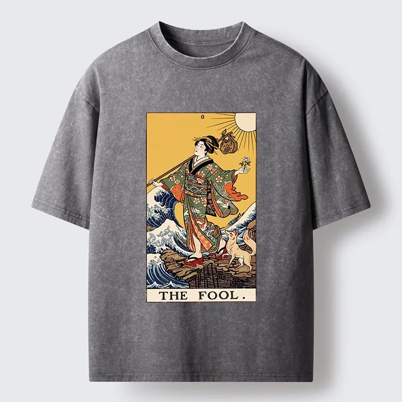Tokyo-Tiger Ukiyo E Fool Tarot Washed T-Shirt