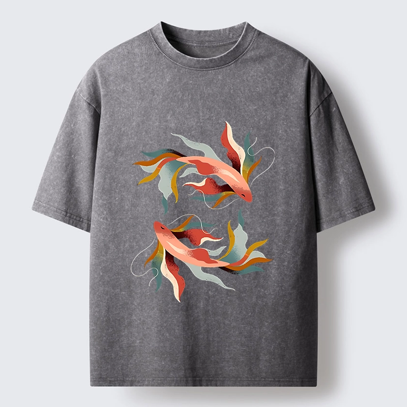 Tokyo-Tiger Twin Color Koi Fish Washed T-Shirt