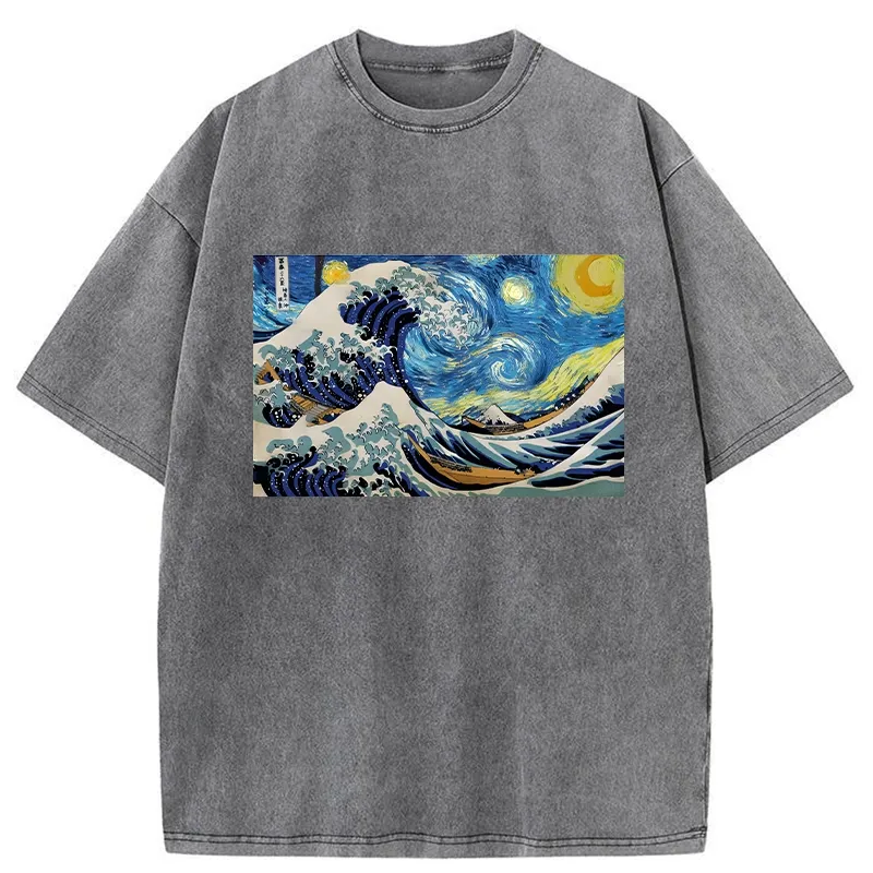 Tokyo-Tiger Great Wave Off Starry Night Washed T-Shirt