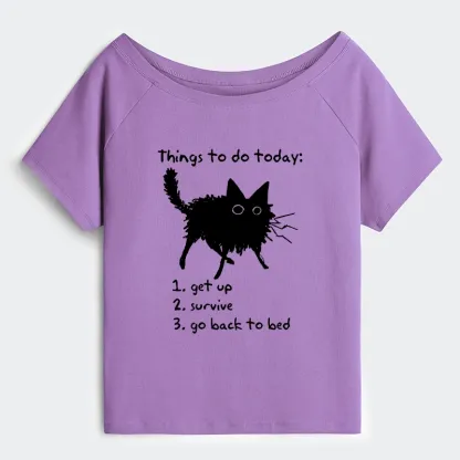 Tokyo-Tiger Lazy Cat Survive Day Funny Meme Off Shoulder T-Shirt
