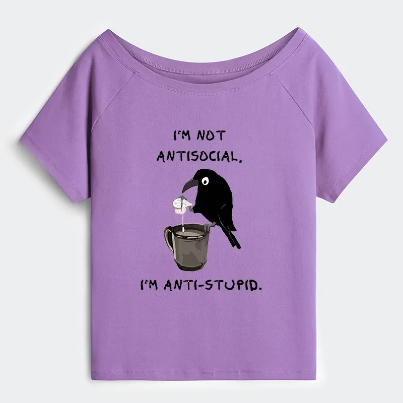 Tokyo-Tiger Cool Crow Sips Calm Coffee Alone Off Shoulder T-Shirt