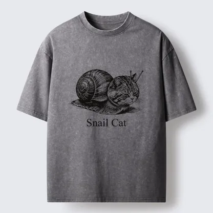 Tokyo-Tiger Weird Snail Cat Meme Washed T-Shirt
