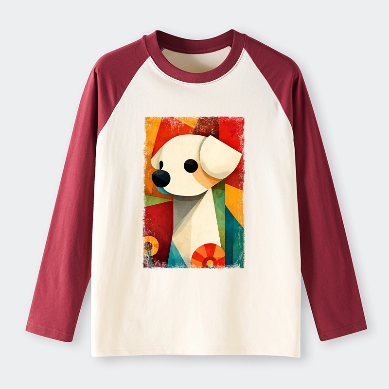 Tokyo-Tiger Retro Abstract Color Block Puppy Art Raglan Long Sleeve T-shirt