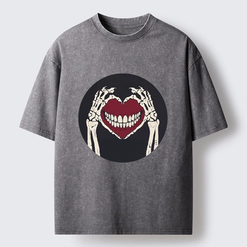 Tokyo-Tiger Skull Hand Love Sign Washed T-Shirt