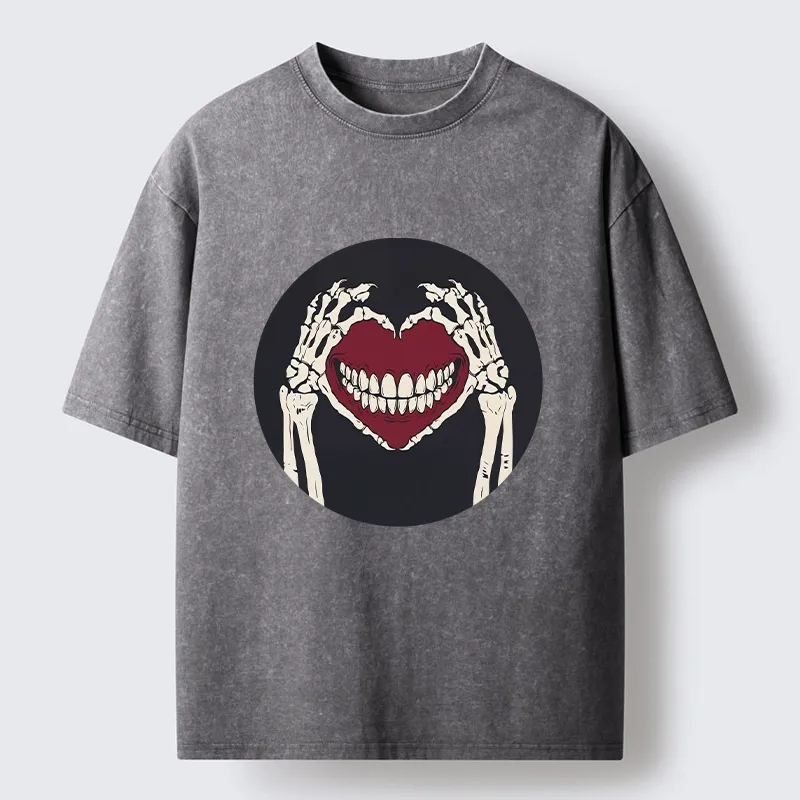 Tokyo-Tiger Skull Hand Love Sign Washed T-Shirt
