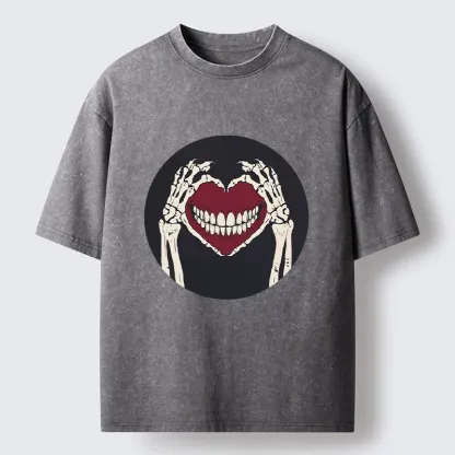Tokyo-Tiger Skull Hand Love Sign Washed T-Shirt