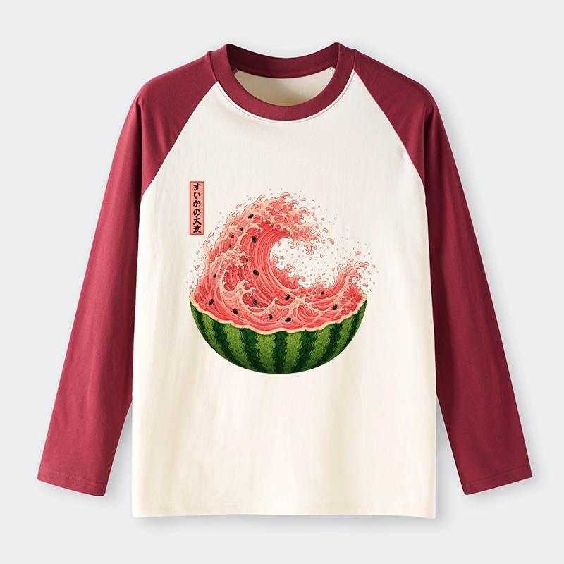 Tokyo-Tiger Watermelon Wave Summer Ukiyo Art Raglan Long Sleeve T-shirt