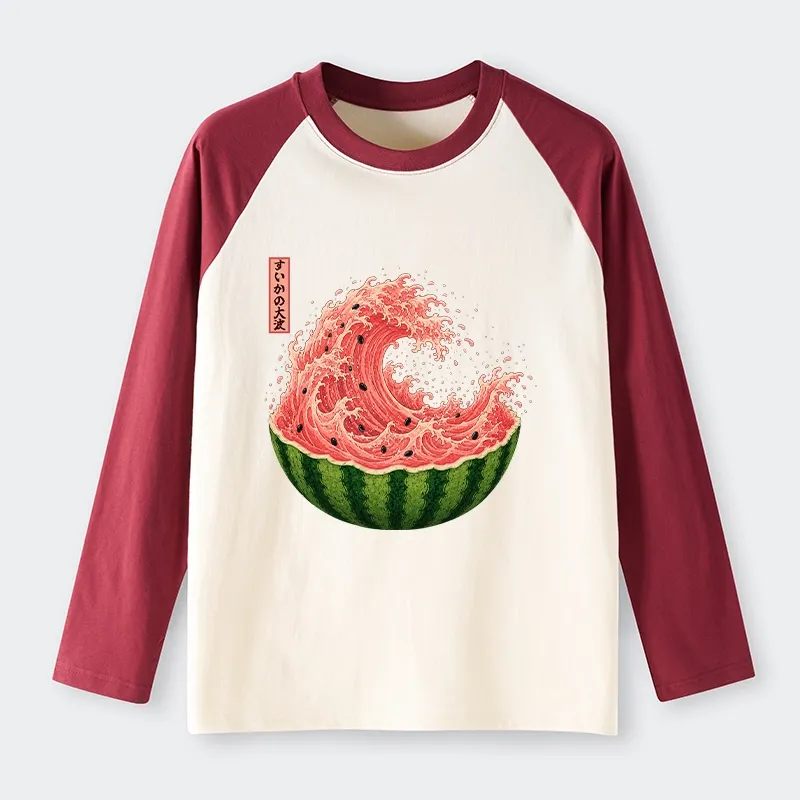 Tokyo-Tiger Watermelon Wave Summer Ukiyo Art Raglan Long Sleeve T-shirt