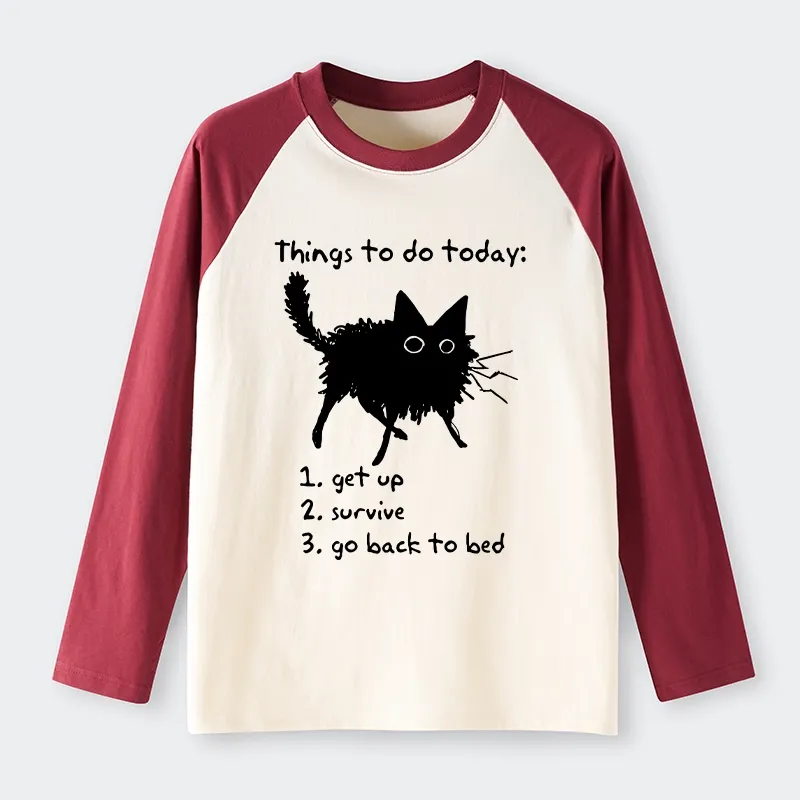 Tokyo-Tiger Lazy Cat Survive Day Funny Meme Raglan Long Sleeve T-shirt