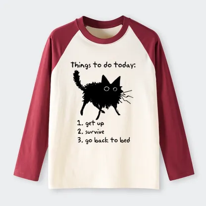 Tokyo-Tiger Lazy Cat Survive Day Funny Meme Raglan Long Sleeve T-shirt