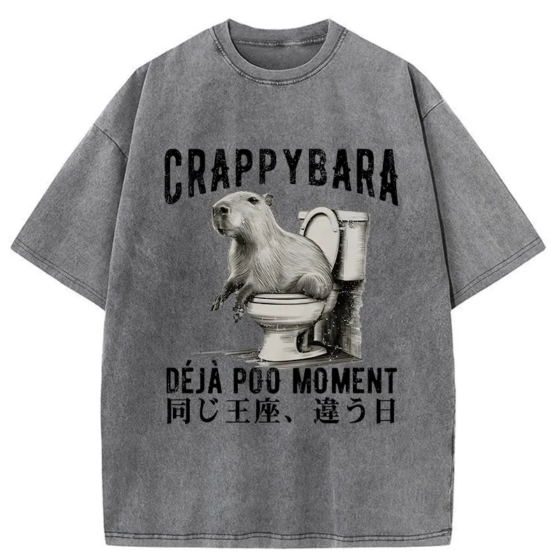 Tokyo-Tiger Funny Capybara Poo Moment Washed T-Shirt