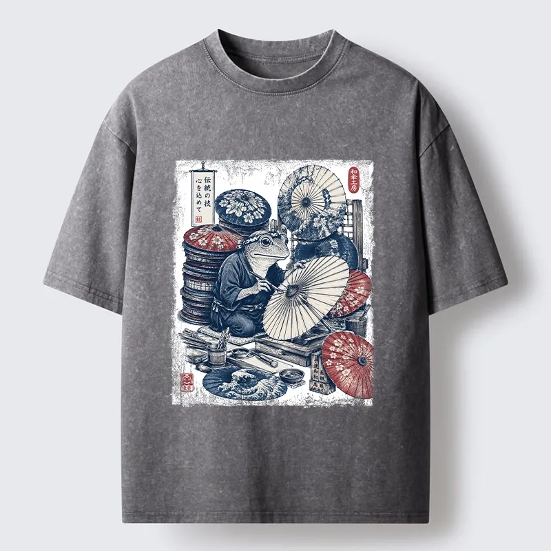 Tokyo-Tiger Umbrella Maker Frog Washed T-Shirt