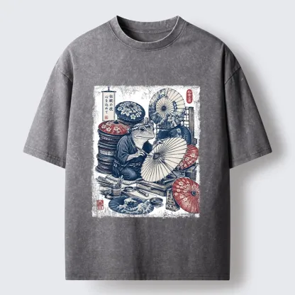Tokyo-Tiger Umbrella Maker Frog Washed T-Shirt