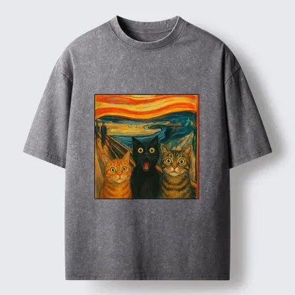 Tokyo-Tiger Funny Meme Scream Cats Washed T-Shirt
