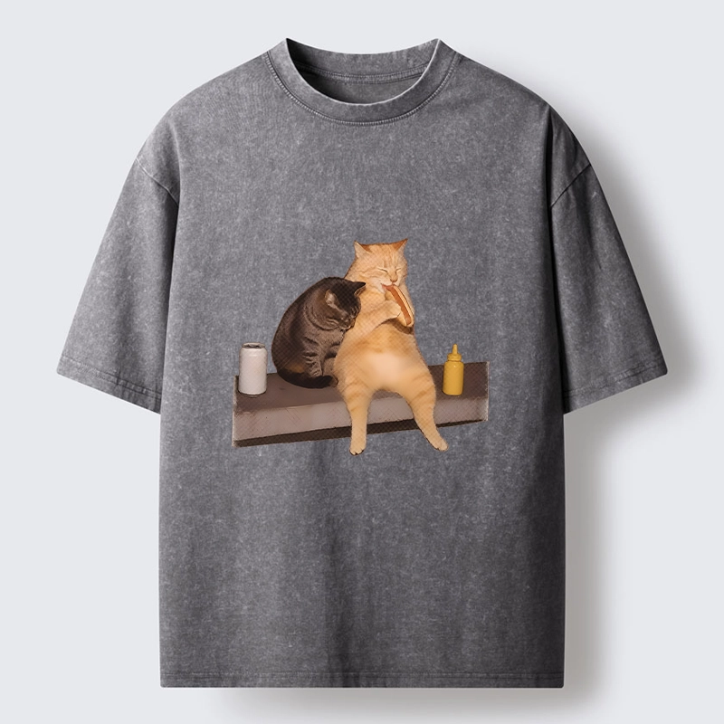 Tokyo-Tiger Hot Dog Snack Cats Washed T-Shirt