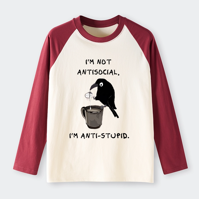 Tokyo-Tiger Cool Crow Sips Calm Coffee Alone Raglan Long Sleeve T-shirt