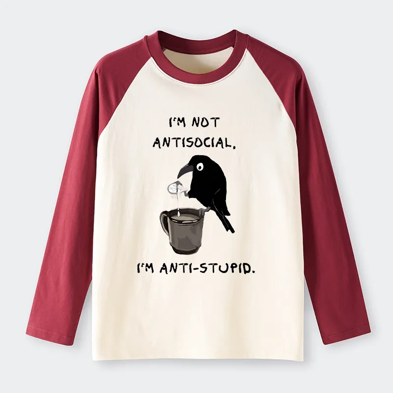 Tokyo-Tiger Cool Crow Sips Calm Coffee Alone Raglan Long Sleeve T-shirt