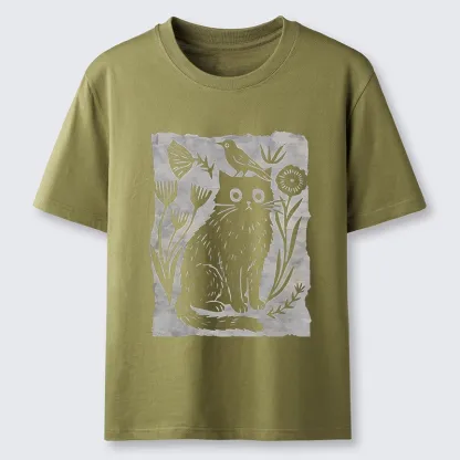 Tokyo-Tiger Folk Paper Cut Cat Bird Floral Art Classic T-Shirt