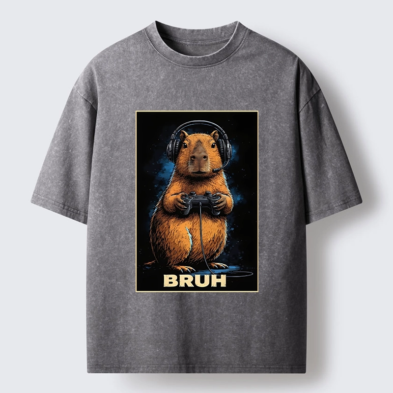 Tokyo-Tiger Gamer Capybara Meme Washed T-Shirt