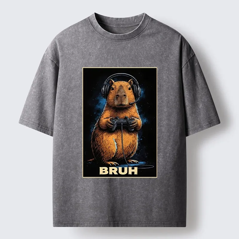 Tokyo-Tiger Gamer Capybara Meme Washed T-Shirt