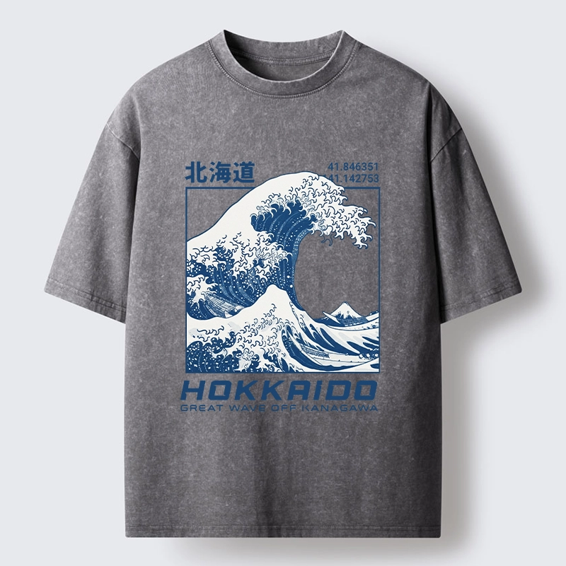 Tokyo-Tiger Hokkaido Wave Art Washed T-Shirt