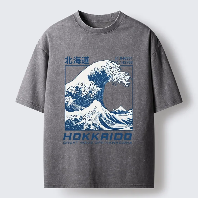 Tokyo-Tiger Hokkaido Wave Art Washed T-Shirt