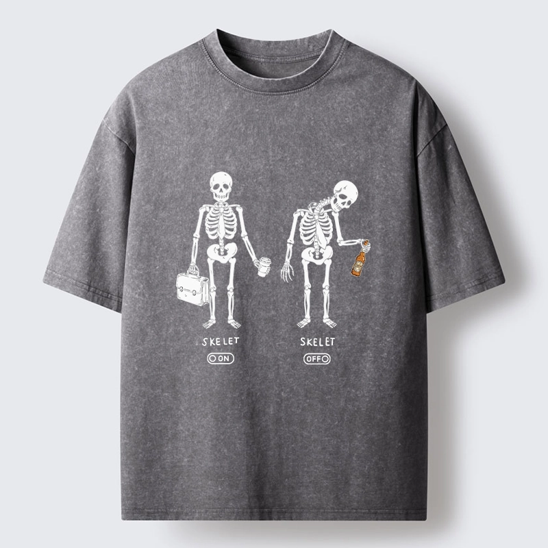 Tokyo-Tiger On Off Skull Daily Print Washed T-Shirt