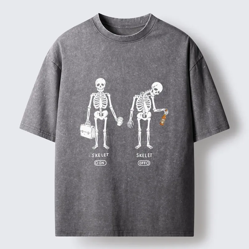 Tokyo-Tiger On Off Skull Daily Print Washed T-Shirt