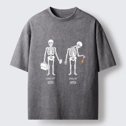Tokyo-Tiger On Off Skull Daily Print Washed T-Shirt