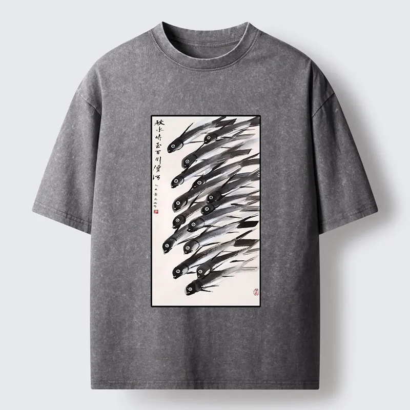 Tokyo-Tiger Ink Fish Art Washed T-Shirt