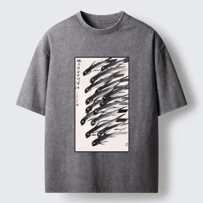 Tokyo-Tiger Ink Fish Art Washed T-Shirt