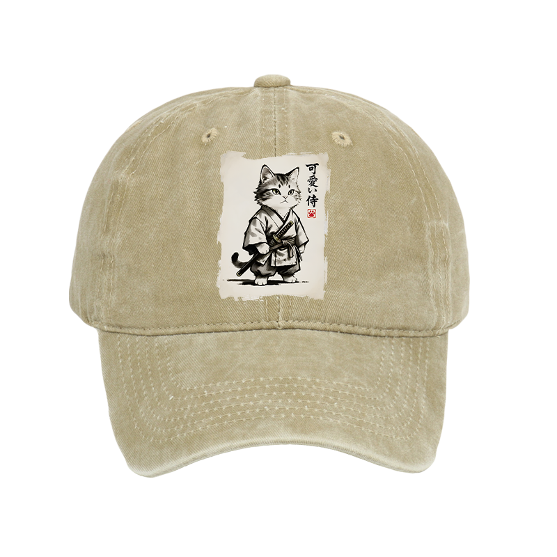 Tokyo-Tiger Japanese Samurai Cat Illustration Washed Cap