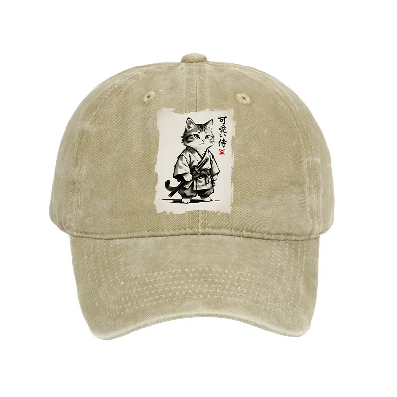 Tokyo-Tiger Japanese Samurai Cat Illustration Washed Cap