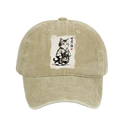 Tokyo-Tiger Japanese Samurai Cat Illustration Washed Cap