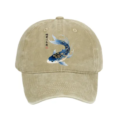 Tokyo-Tiger Elegant Koi Fish Watercolor Art Washed Cap