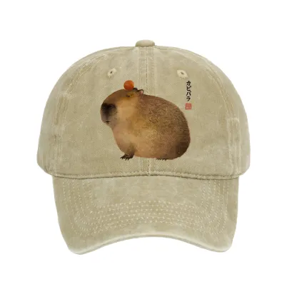 Tokyo-Tiger Calm Capybara Illustration Washed Cap