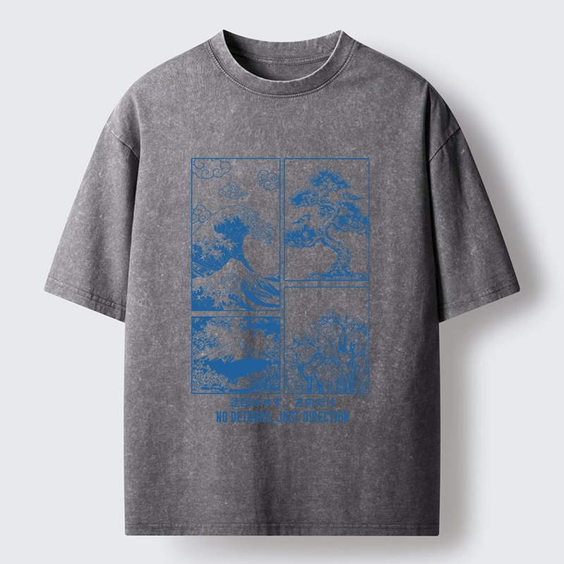 Tokyo-Tiger Japanese Wave Four Panel Washed T-Shirt