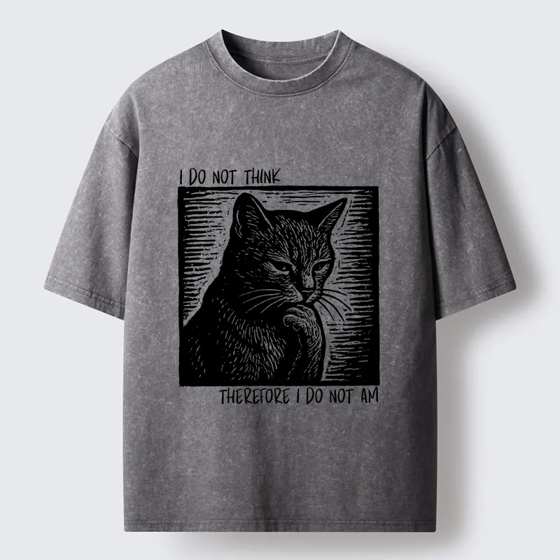 Tokyo-Tiger Philosophical Black Cat Meme Washed T-Shirt