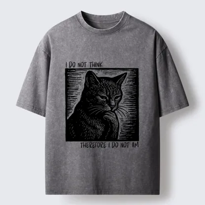 Tokyo-Tiger Philosophical Black Cat Meme Washed T-Shirt
