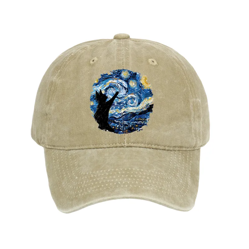 Tokyo-Tiger Starry Night Black Cat Washed Cap