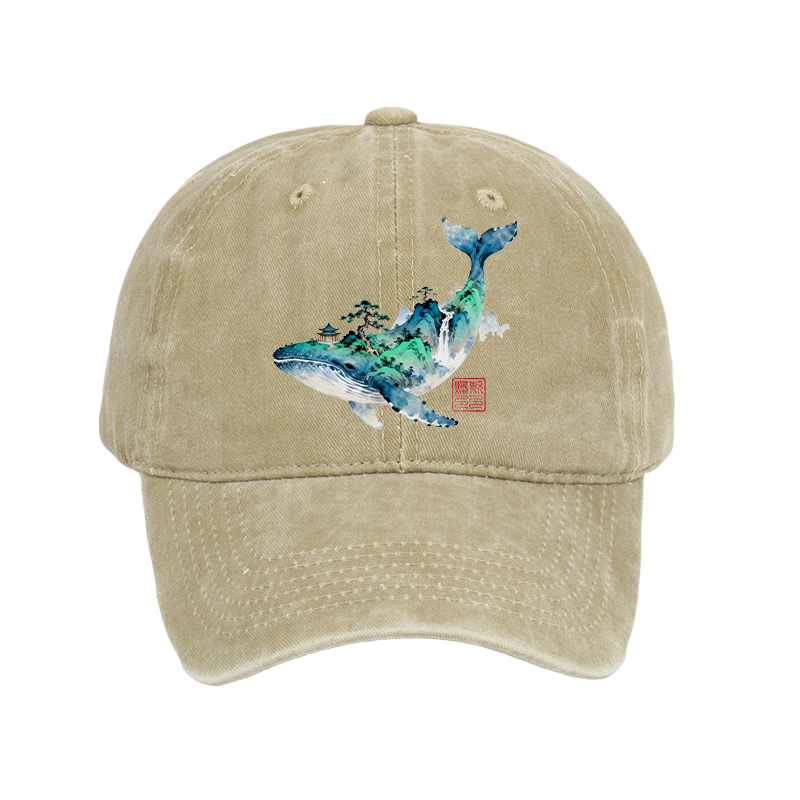 Tokyo-Tiger Whale Ink Painting Landscape Washed Cap