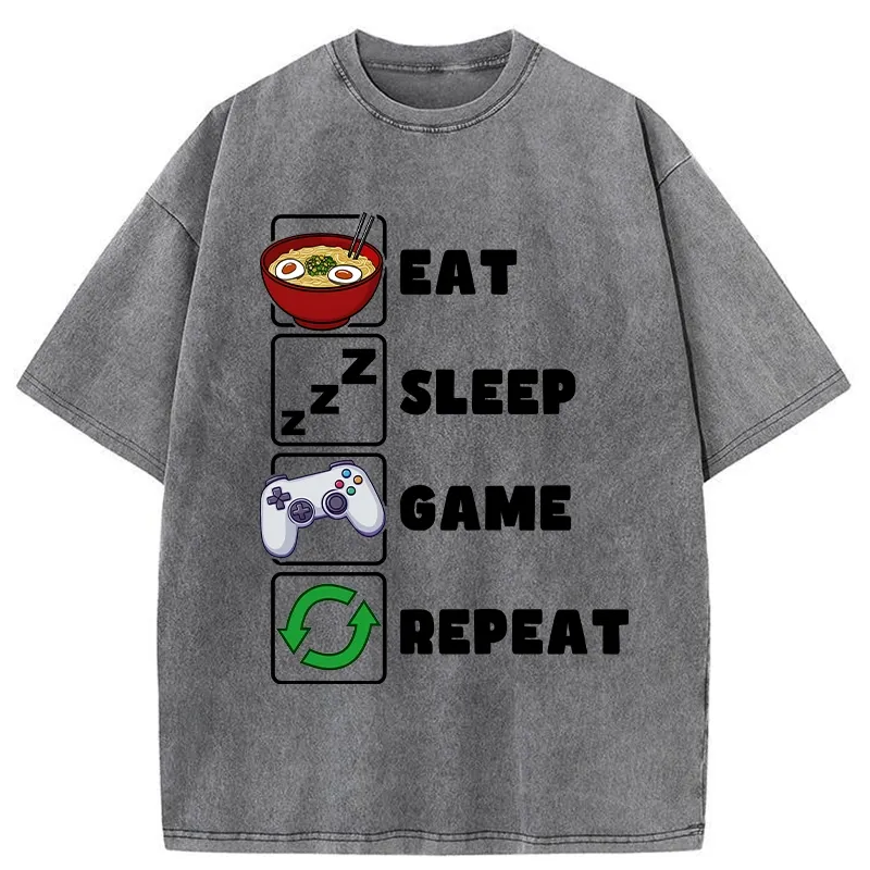 Tokyo-Tiger Eat Sleep Game Repeat Washed T-Shirt