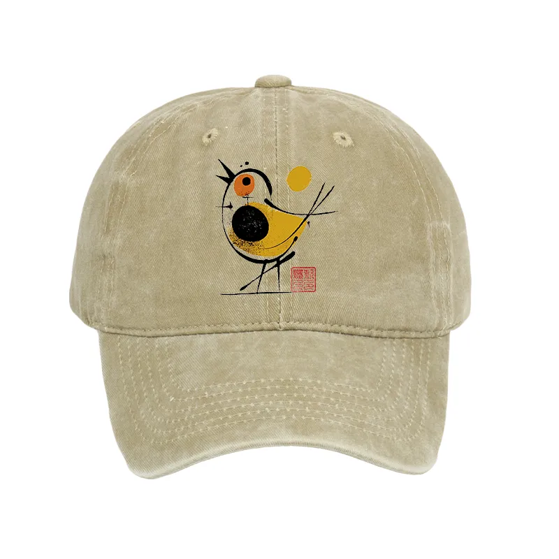 Tokyo-Tiger Aesthetic Yellow And Black Bird Washed Cap
