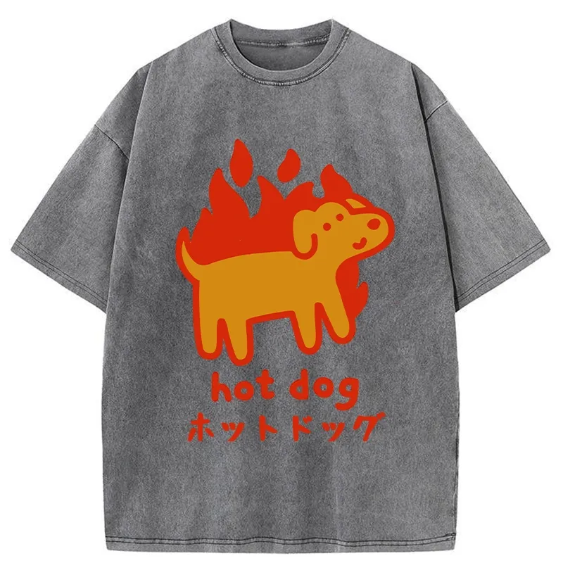 Tokyo-Tiger Funny Hot Dog Washed T-Shirt