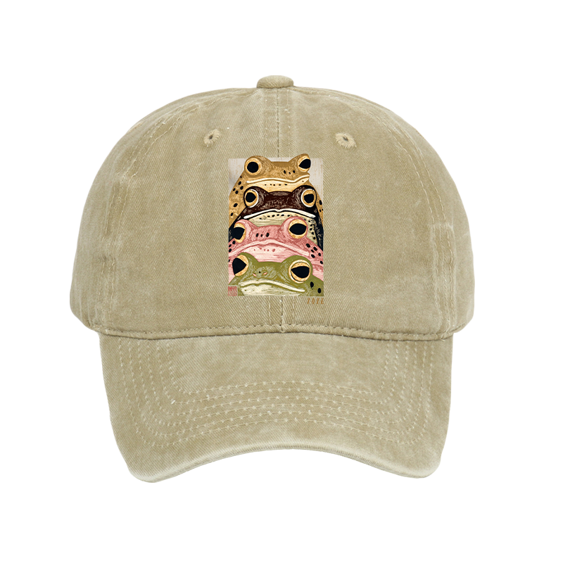 Tokyo-Tiger Whimsical Multi Colored Frog Art Washed Cap