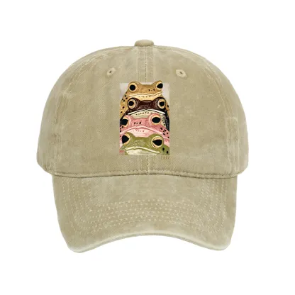 Tokyo-Tiger Whimsical Multi Colored Frog Art Washed Cap