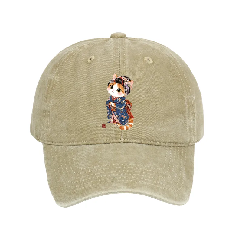 Tokyo-Tiger Cat Dressed As A Geisha Funny Washed Cap Sale