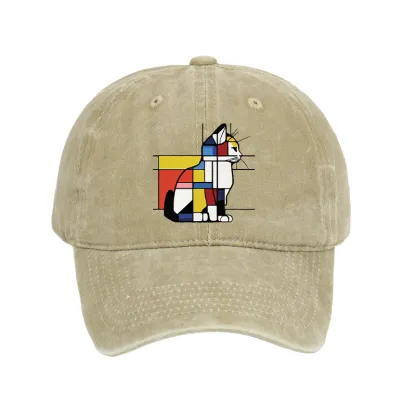 Tokyo-Tiger Geometric Cat Art In Primary Colors Washed Cap