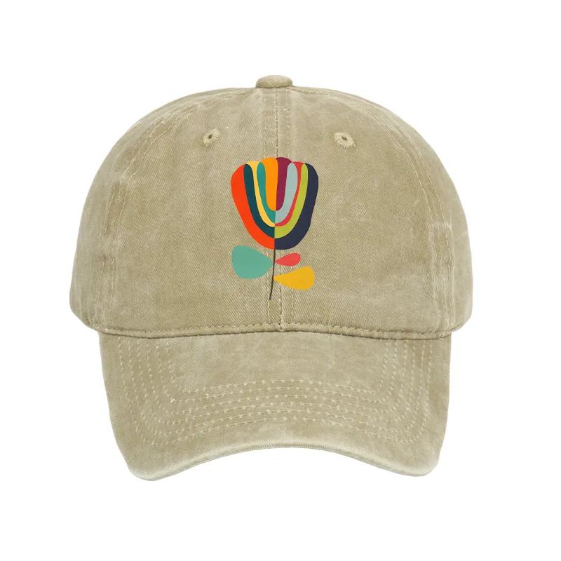 Tokyo-Tiger Colorful Flower Minimalist Print Washed Cap